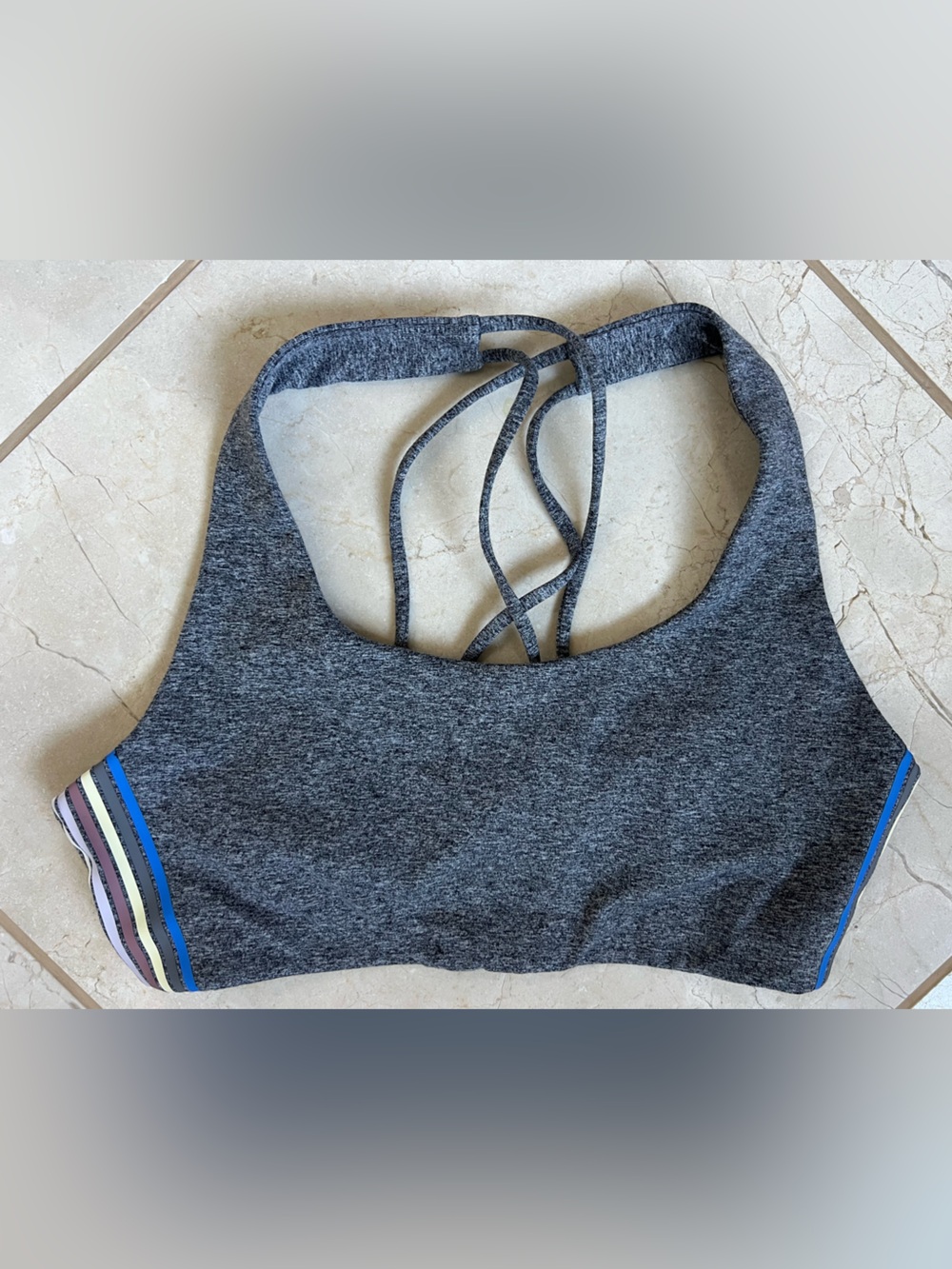 Spiritual Gangster Heather Studio Gray Strappy Stripe Yoga Gym Sports Bra Medium